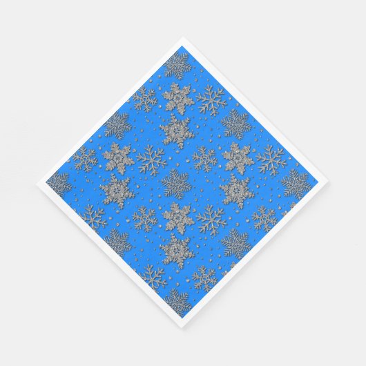 Elegante blauwe zilveren sneeuwvlokken servet (Hoek)