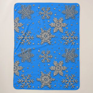 Elegante blauwe zilveren sneeuwvlokken sherpa deken