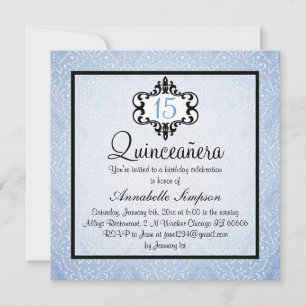 Elegante Blauwe/Zwarte Chic Damast Quinceanera Uit Kaart