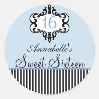 Elegante Blauwe & Zwarte Chic Sweet 16 Sticker