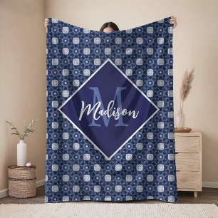 Elegante blauwgrijze eerste gemonoogrammeerde fleece deken
