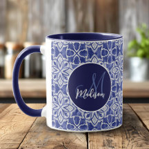 Elegante Blauwgrijze Initiaal Monogram Cadeau
