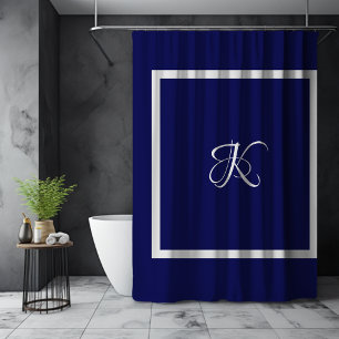 Elegante Blauwgrijze Klassieke Initiaal Monogram Douchegordijn