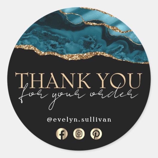 Elegante blauwgroen agaat dank u sticker (Voorkant)