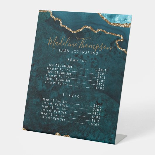 Elegante Blauwgroen Agate Geode Marmeren Diensten  Reclamebord Met Voetstuk (Voorkant)