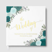 Elegante Blauwgroen & Aqua Boho Chic Rozen Folie b Gastenboek (Voorkant)