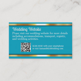 Elegante Blauwgroen Aqua & Gold bruiloft informati Informatiekaartje