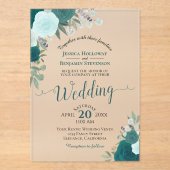 Elegante Blauwgroen & Aqua Waterverf Rozen Boho We Acryl Uitnodigingen (Voorkant)