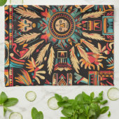 Elegante Blauwgroen "Aztec Dream" geweven keukenha Theedoek (Gevouwen)