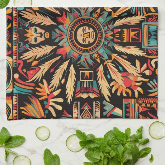 Elegante Blauwgroen "Aztec Dream" geweven keukenha Theedoek (Gevouwen)