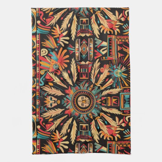 Elegante Blauwgroen "Aztec Dream" geweven keukenha Theedoek (Verticaal)