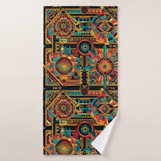 Elegante Blauwgroen "Aztec Dream" pluche badhanddo Badhanddoek (Badhanddoek)