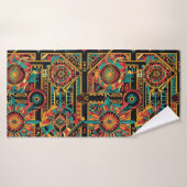 Elegante Blauwgroen "Aztec Dream" pluche badhanddo Badhanddoek (Badhanddoek)