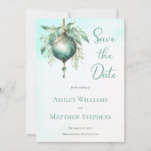 Elegante Blauwgroen Bauble Holiday Wedding Save th Save The Date (Voorkant)
