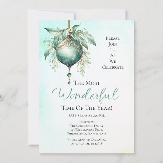 Elegante Blauwgroen Bauble meest geweldige tijd ja Kaart (Voorkant)