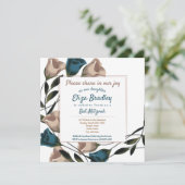 Elegante Blauwgroen, beige Rozen Bat Mitzvah Invit Kaart (Staand voorkant)