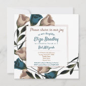 Elegante Blauwgroen, beige Rozen Bat Mitzvah Invit Kaart (Voorkant)