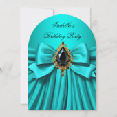 Elegante Blauwgroen Black Jewel Bow verjaardagsfee Kaart (Voorkant)