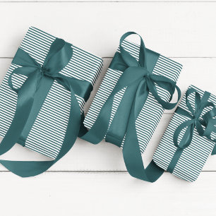 Elegante Blauwgroen blauw en wit dun gestreept Cadeaupapier