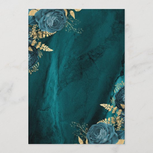 Elegante Blauwgroen Blauw Gouden Bloemen bruiloft Menu (Achterkant)