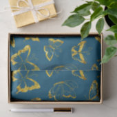 Elegante Blauwgroen Blauw Gouden Vlinders Tissuepapier (Geschenk)