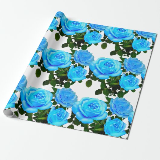Elegante blauwgroen blauw rozen blauw bloemen blau cadeaupapier (Uitgerold)