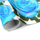 Elegante blauwgroen blauw rozen blauw bloemen blau cadeaupapier (Rol Hoek)