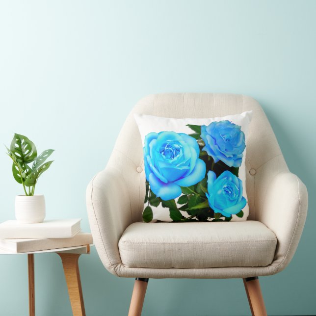 Elegante blauwgroen blauw rozen blauw bloemen blau kussen (Stoel)