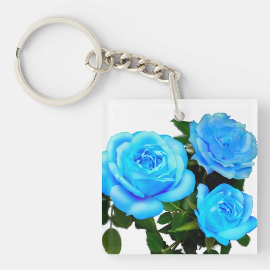 Elegante blauwgroen blauw rozen blauw bloemen blau sleutelhanger (voorkant)