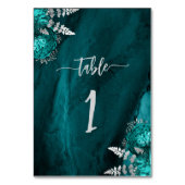 Elegante Blauwgroen Blauw Zilveren Bloemen Huwelij Kaart (Voorkant)