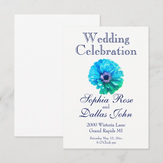 Elegante Blauwgroen Blauwe Bloem Daisy Kaart (Voorkant / Achterkant)