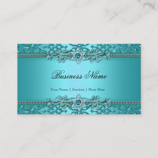 Elegante Blauwgroen Blauwe Damask Embossed Look 2 Visitekaartje (Voorkant)