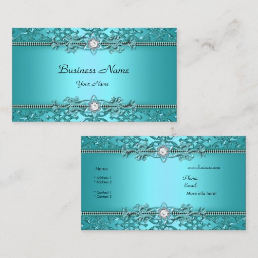 Elegante Blauwgroen Blauwe Damask Embossed Look Visitekaartje (Voorkant / Achterkant)