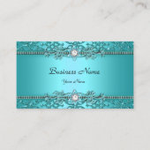 Elegante Blauwgroen Blauwe Damask Embossed Look Visitekaartje (Voorkant)