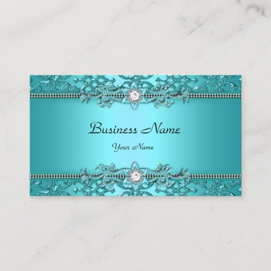 Elegante Blauwgroen Blauwe Damask Embossed Look Visitekaartje (Voorkant)