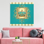 Elegante Blauwgroen Blauwe en Gouden Kroonprins Canvas Afdruk (Insitu (Woonkamer))