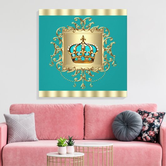 Elegante Blauwgroen Blauwe en Gouden Kroonprins Canvas Afdruk (Insitu (Woonkamer))