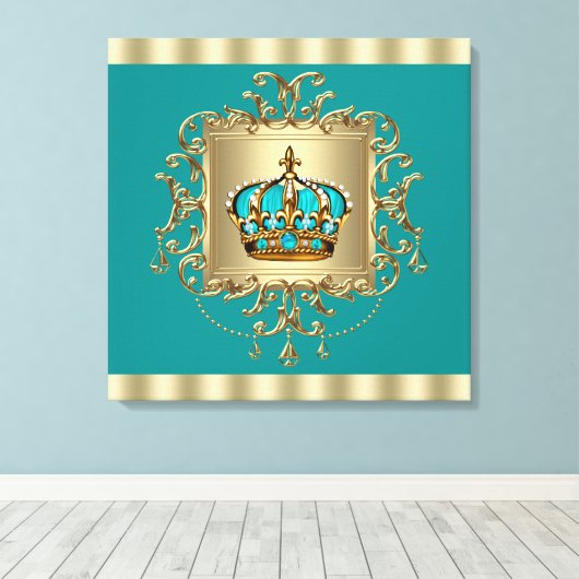 Elegante Blauwgroen Blauwe en Gouden Kroonprins Canvas Afdruk (Insitu (Houten vloer))