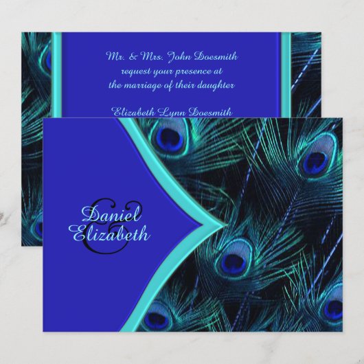 Elegante Blauwgroen Blauwe en Royal Blue Pauw brui Kaart (Voorkant / Achterkant)