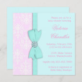 Elegante Blauwgroen Blauwe en Roze Baby Meisje Dou Kaart (Voorkant / Achterkant)