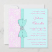 Elegante Blauwgroen Blauwe en Roze Baby Meisje Dou Kaart (Voorkant)