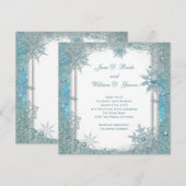 Elegante Blauwgroen Blauwe Sneeuwvlok bruiloft Kaart (Voorkant / Achterkant)