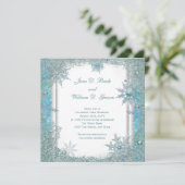 Elegante Blauwgroen Blauwe Sneeuwvlok bruiloft Kaart (Staand voorkant)