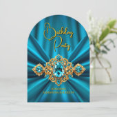Elegante Blauwgroen Blauwe Verjaardag Gouden Juwee Kaart (Staand voorkant)