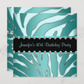 Elegante Blauwgroen Blauwe Zebra Vrouwen 40ste Ver Kaart (Voorkant / Achterkant)