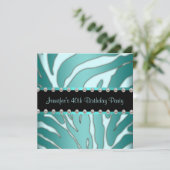 Elegante Blauwgroen Blauwe Zebra Vrouwen 40ste Ver Kaart (Staand voorkant)