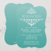 Elegante Blauwgroen Bloei Engagement Party Kaart (Voorkant / Achterkant)