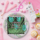 Elegante Blauwgroen Bloemen bruiloft Borden Papieren Bordje (Feest)