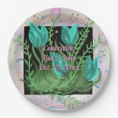 Elegante Blauwgroen Bloemen bruiloft Borden Papieren Bordje (Voorkant)