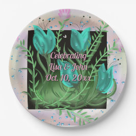 Elegante Blauwgroen Bloemen bruiloft Borden Papieren Bordje